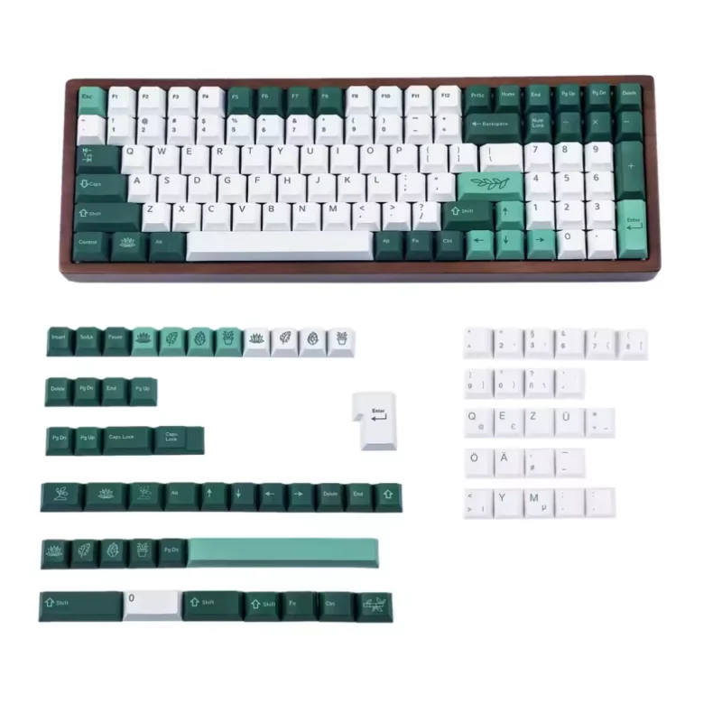 Botanic Keycaps mit Garten Tasten in Dunkelgrün und Weiss